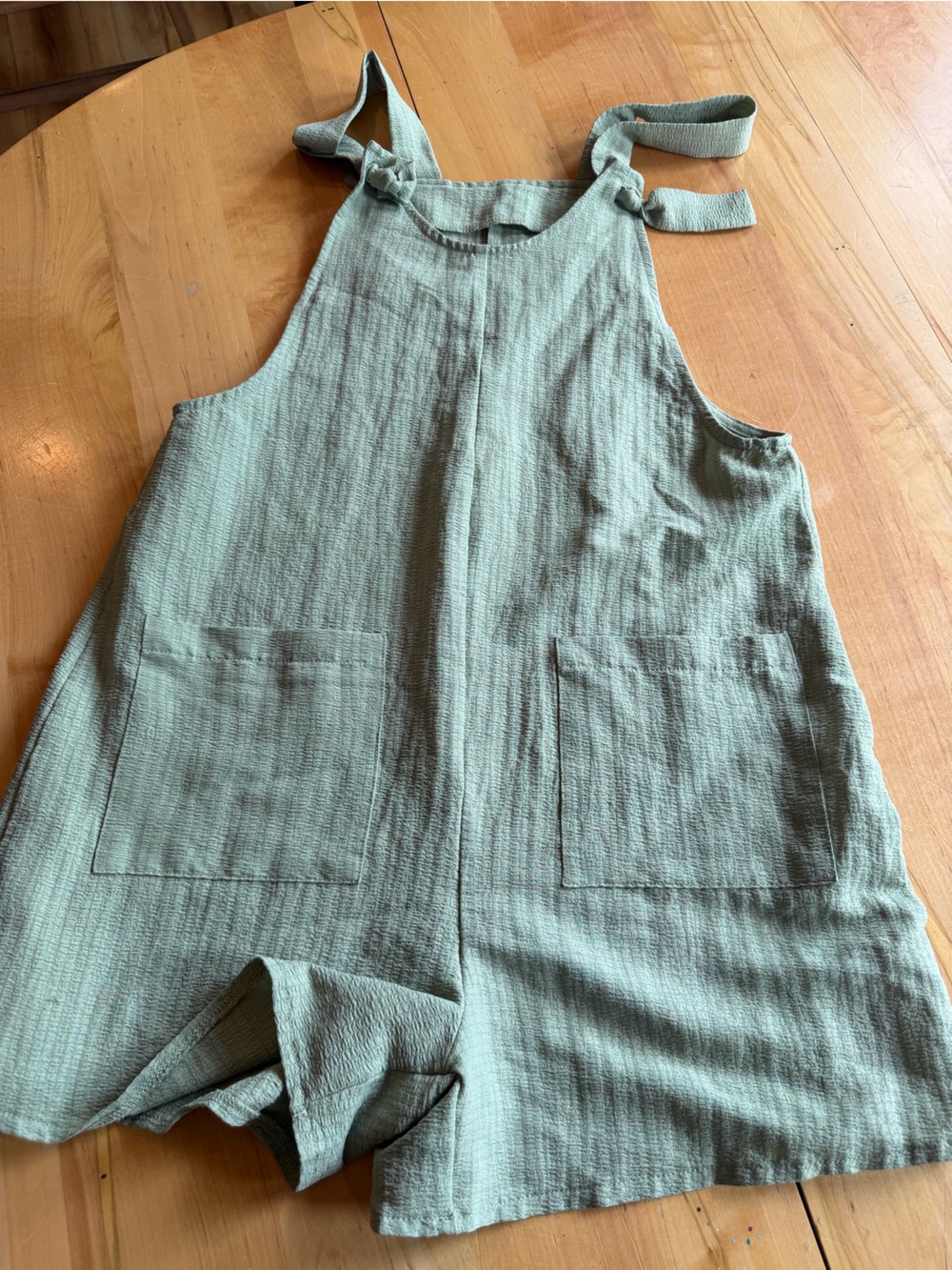 Sage Green Tie-Shoulder Linen-Blend Short Jumpsuit